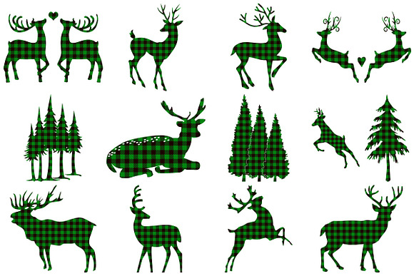 Green Buffalo Plaid Deer/Forest in Illustrations - product preview 2