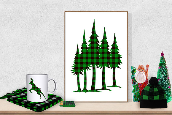 Green Buffalo Plaid Deer/Forest in Illustrations - product preview 3