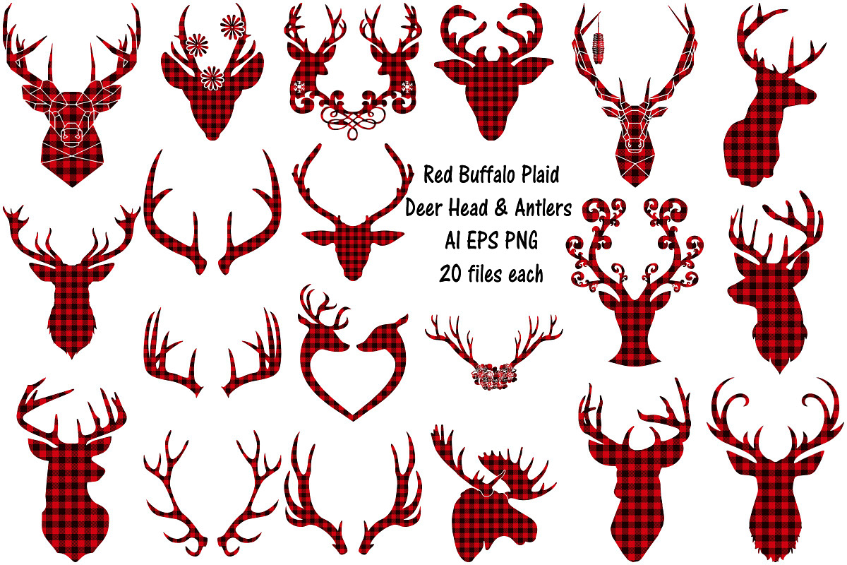 Red Buffalo Plaid Deer/Antlers in Illustrations - product preview 8