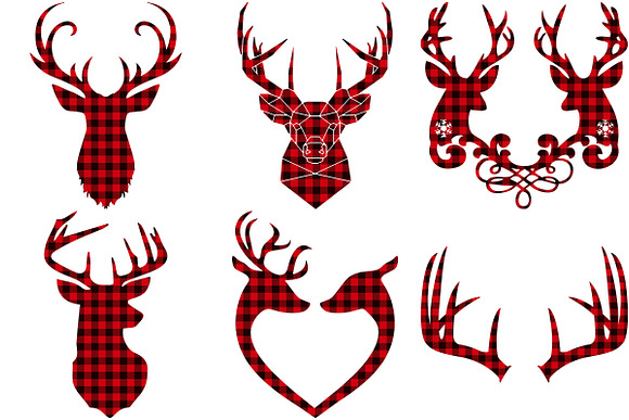Red Buffalo Plaid Deer/Antlers in Illustrations - product preview 1