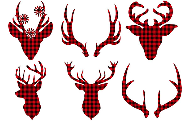 Red Buffalo Plaid Deer/Antlers in Illustrations - product preview 2