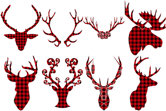 Red Buffalo Plaid Deer/Antlers in Illustrations - product preview 3