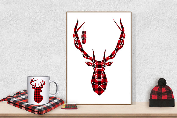 Red Buffalo Plaid Deer/Antlers in Illustrations - product preview 4
