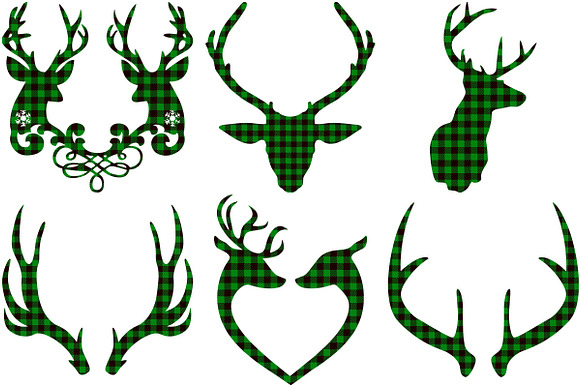 Green Buffalo Plaid Deer/Antlers in Illustrations - product preview 2