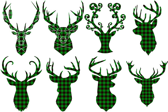 Green Buffalo Plaid Deer/Antlers in Illustrations - product preview 3