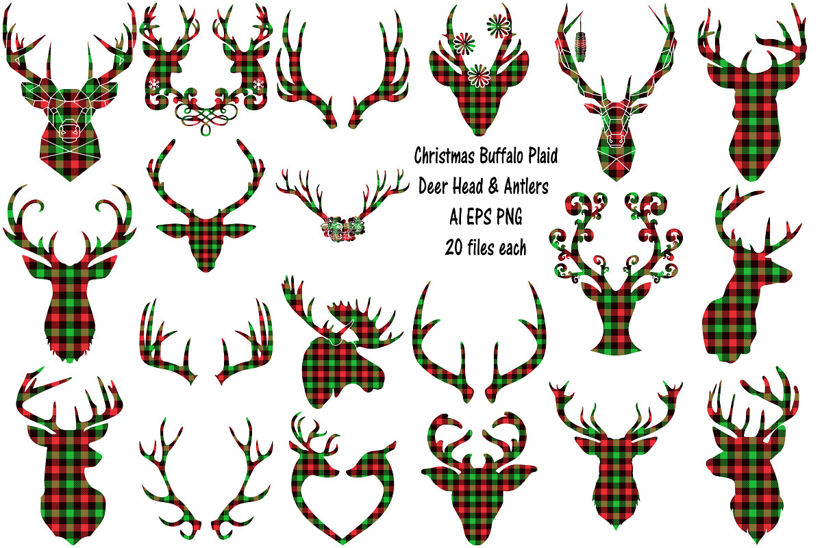 Christmas Buffalo Plaid Deer/Antlers in Illustrations - product preview 8