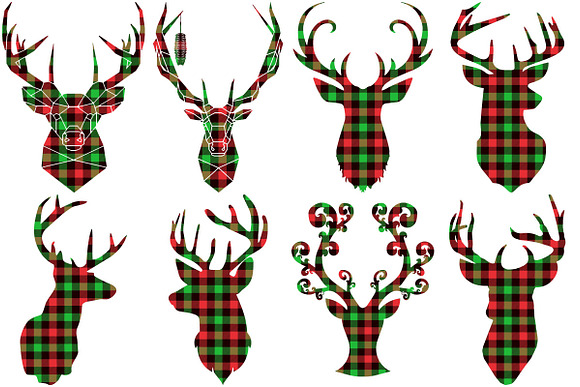 Christmas Buffalo Plaid Deer/Antlers in Illustrations - product preview 1