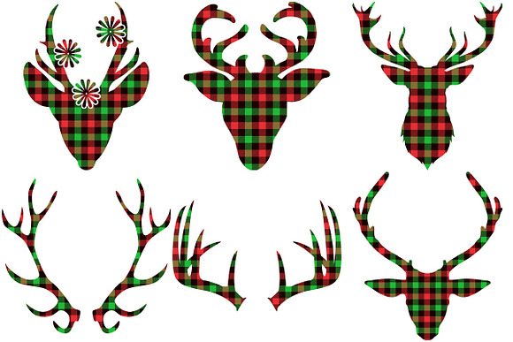 Christmas Buffalo Plaid Deer/Antlers in Illustrations - product preview 2
