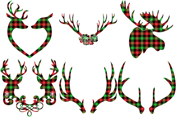 Christmas Buffalo Plaid Deer/Antlers in Illustrations - product preview 3