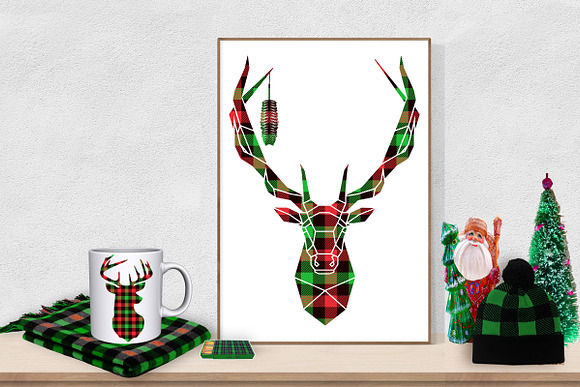 Christmas Buffalo Plaid Deer/Antlers in Illustrations - product preview 4