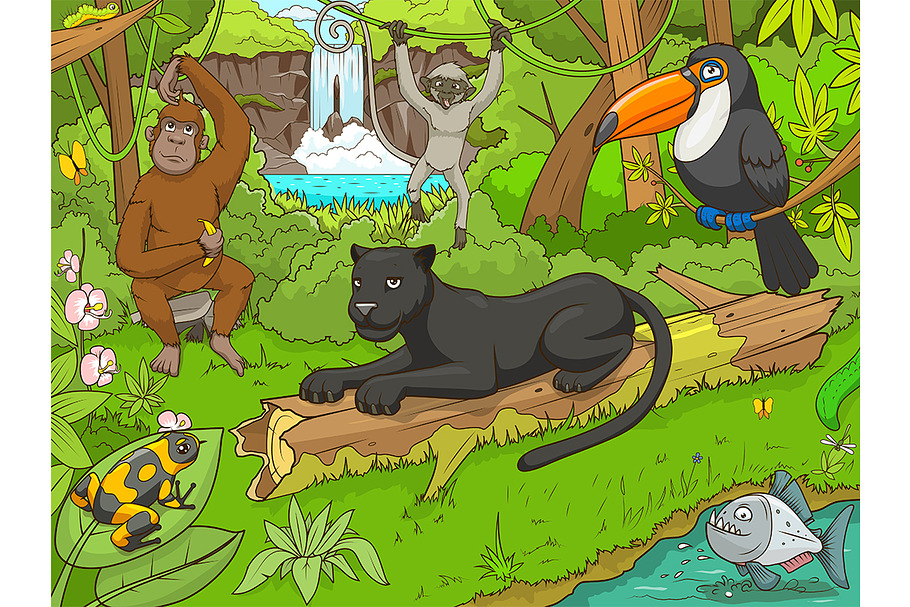 Jungle cartoon animals 02 in Graphics - product preview 8