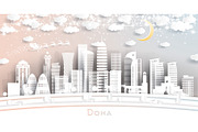 Doha Qatar City Skyline in Paper Cut