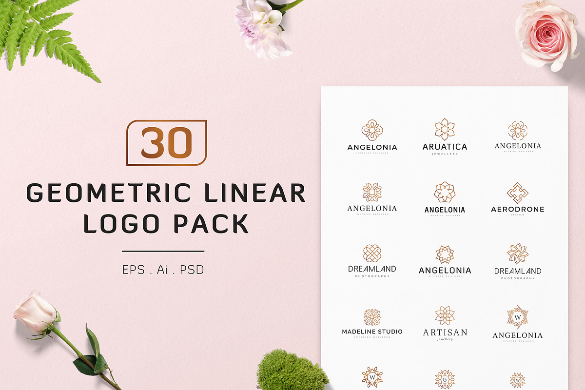 30 Geometric Linear Logo Pack in Logo Templates - product preview 8