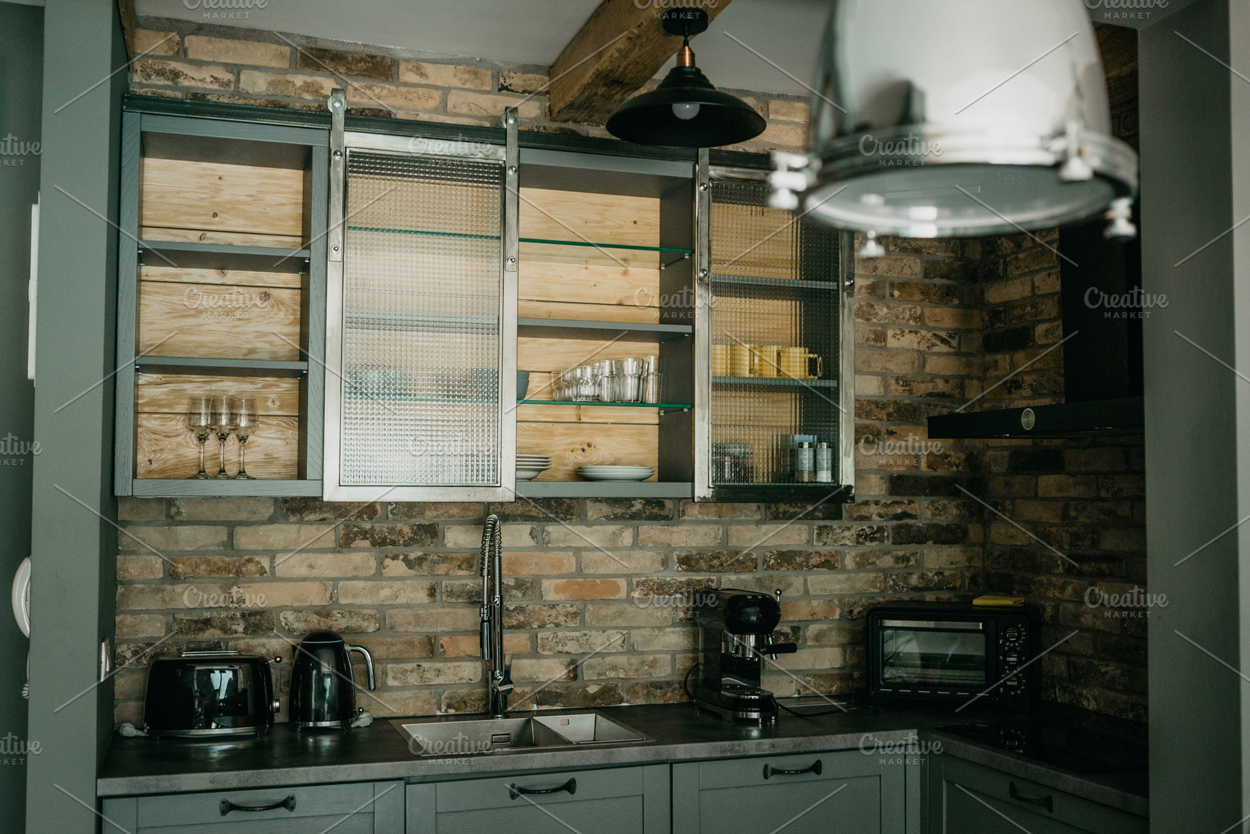 Kitchen With A Brick Wall High Quality Architecture Stock Photos