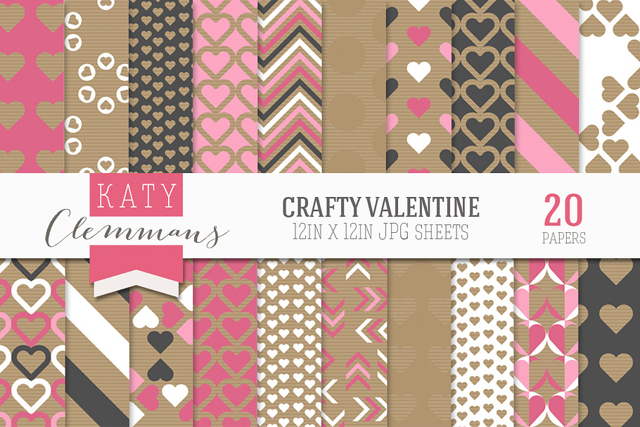 Crafty Valentine digital paper pack