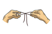 Hands tie shoelaces sketch engraving