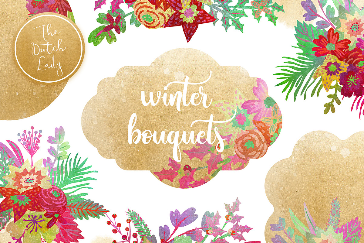 Winter Bouquet & Label Clipart Set in Illustrations - product preview 8