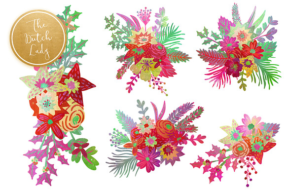 Winter Bouquet & Label Clipart Set in Illustrations - product preview 4