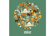 Indian symbols in round frame