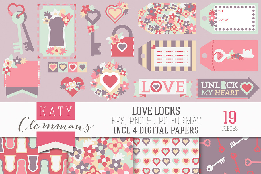 Love Locks clip art - JPG, EPS, PNG