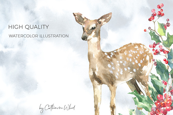 Merry Christmas Watercolor Deer in Illustrations - product preview 20