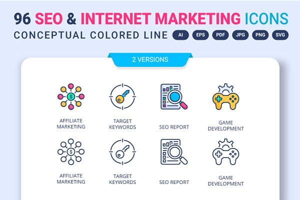 96 SEO and Internet Marketing Icons