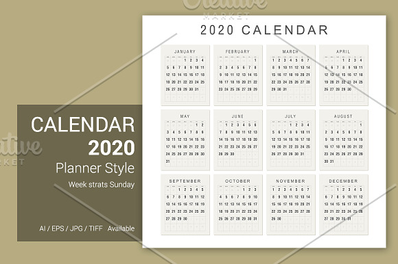 Calendar 2020 Planner Vintage Design in Stationery Templates - product preview 1