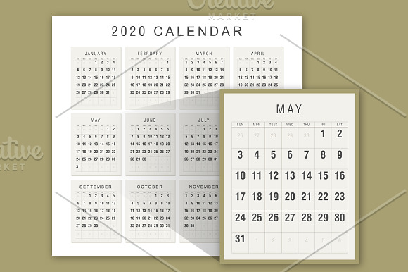 Calendar 2020 Planner Vintage Design in Stationery Templates - product preview 2