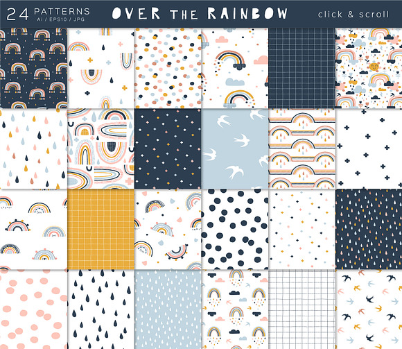 Rainbow clipart & pattern set in Patterns - product preview 1
