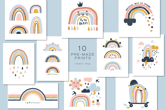 Rainbow clipart & pattern set in Patterns - product preview 3