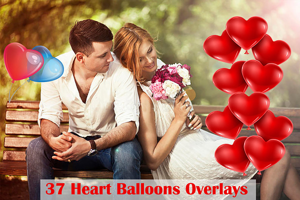37 Balloons clipart, heart-shaped