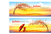 Two Nature Autumn banners with trees