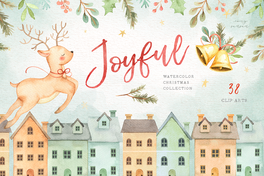 Joyful Watercolor Christmas Set