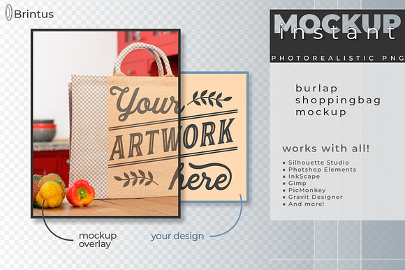Instant mockup Burlap shopping bag in Mockup Templates - product preview 5