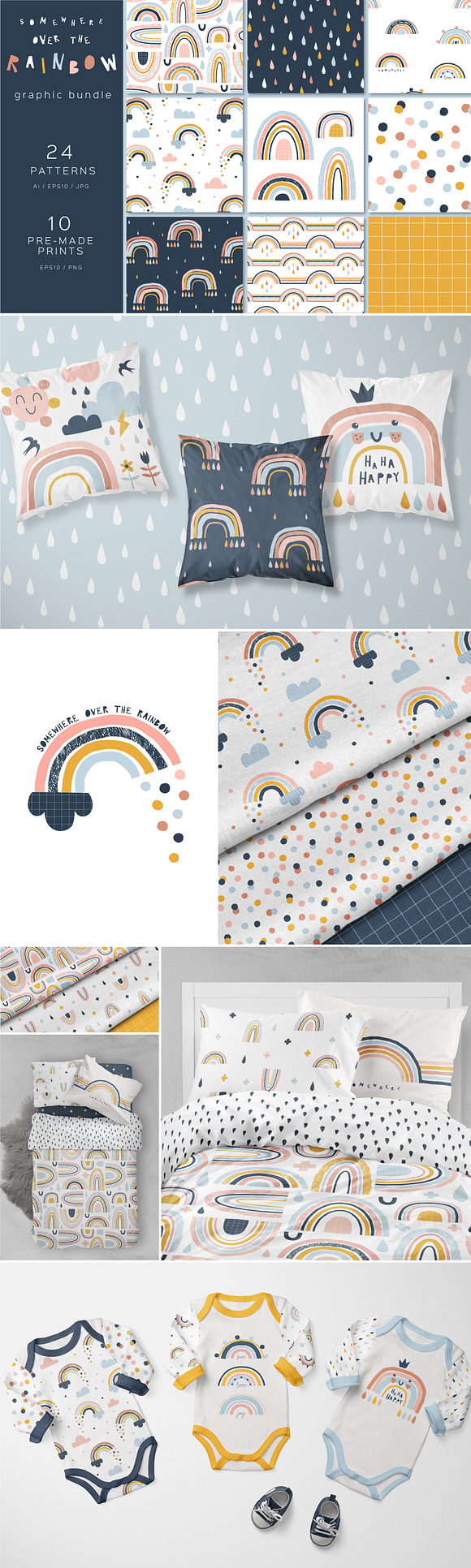 Rainbow clipart & pattern set in Patterns - product preview 14