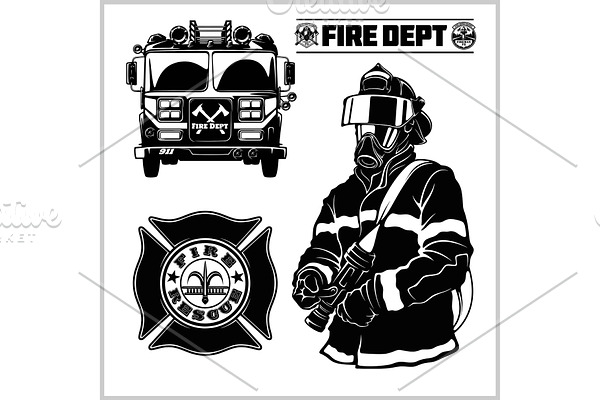 Fire department vector set - fireman