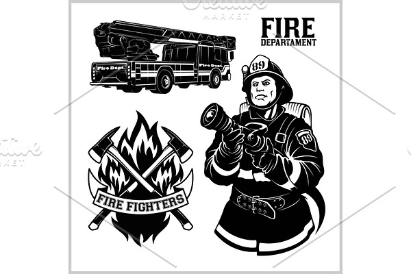 Fire department vector set - fireman