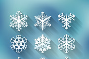 Set of nine different snowflakes