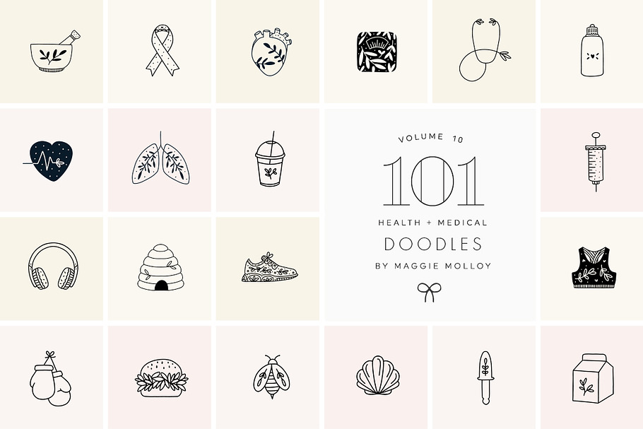 101 Hand Drawn Logo Elements Health in Illustrations - product preview 8