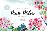 Pink phlox flower watercolor png