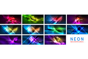 Set of neon abstract backgrounds