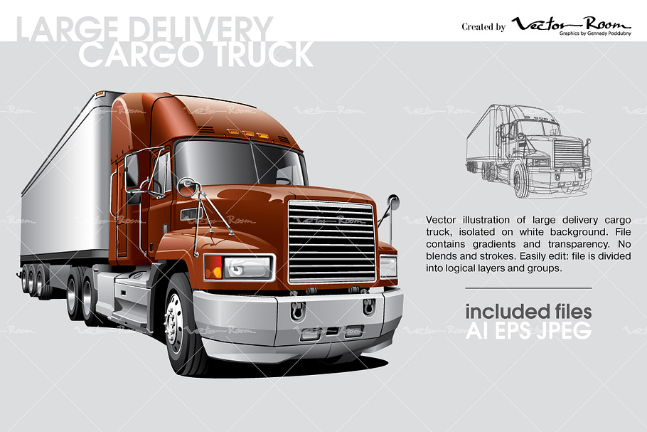 Large Delivery Cargo Truck in Illustrations - product preview 8