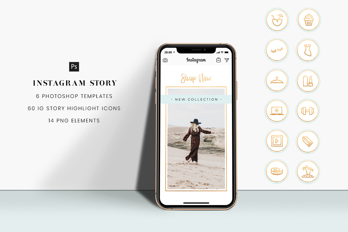 Instagram highlights, gold and mint in Instagram Templates - product preview 8