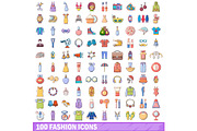 100 fashion icons set, cartoon style