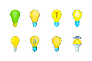 Bulb icon set, cartoon style