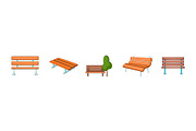 Bench icon set, cartoon style