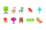 Chair icon set, cartoon style