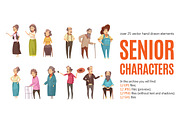Senior Characters Cartoon Set
