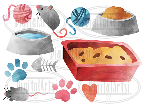 Watercolor Cats Clipart in Illustrations - product preview 2