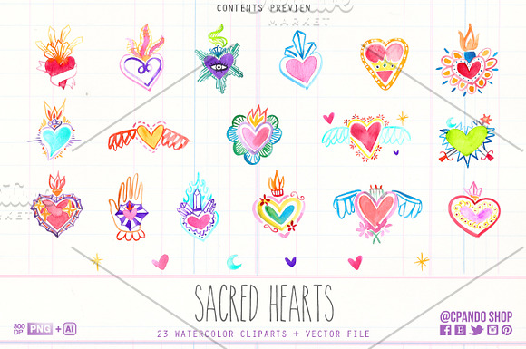 Sacred Hearts VECTORS & PNG in Illustrations - product preview 1
